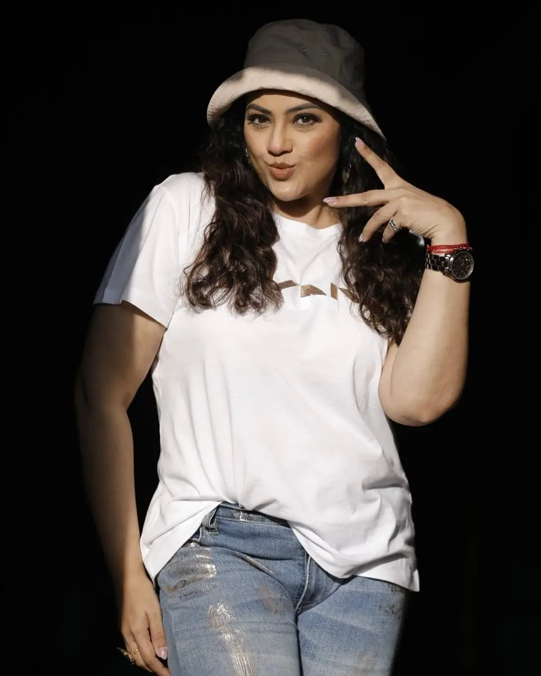 Meena Photoshoot in White T Shirt Blue Jeans